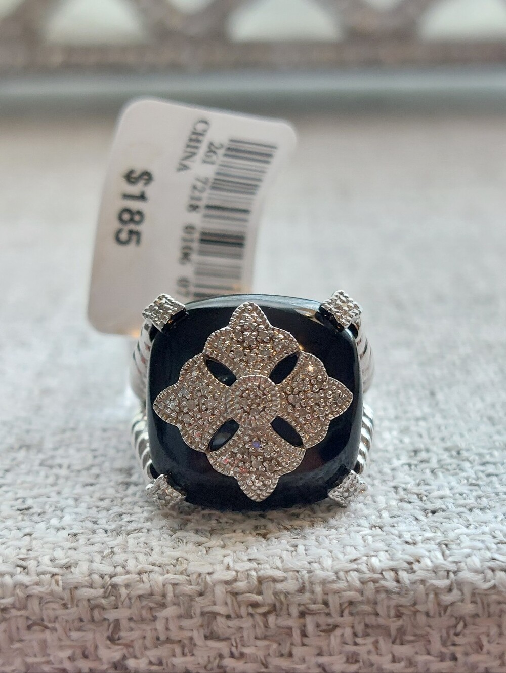 Sterling Silver Black Onyx Diamond Ring NWT